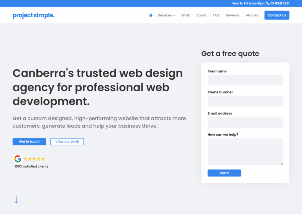 Top 9 Best Website Design Companies in Canberra 2 Project Simple - Homepage