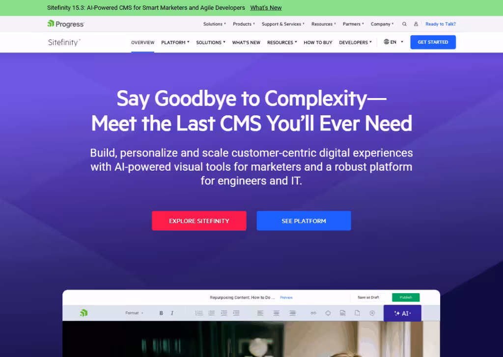 WordPress vs Sitefinity: Which CMS is better for you 2 Sitefinity - Homepage