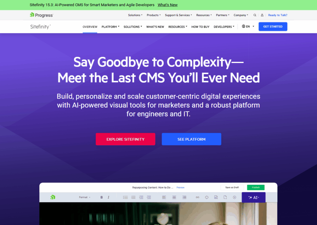 WordPress vs Sitefinity: Which CMS Is Better for You 2 Sitefinity - Homepage