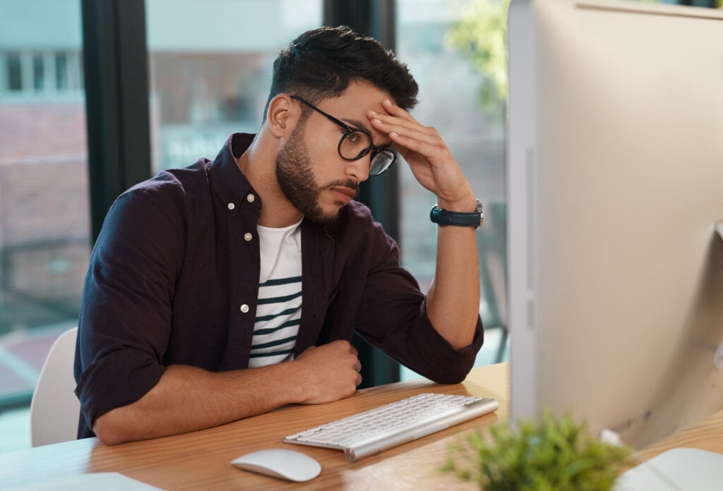 Invest in Us Landing Page Design: Complete Guide for Agencies 3 computer-copywriter-man-with-headache-frustrated-burnout-office-stressed-tired-creative-person-technology-online-digital-website-deadline-due-date-project