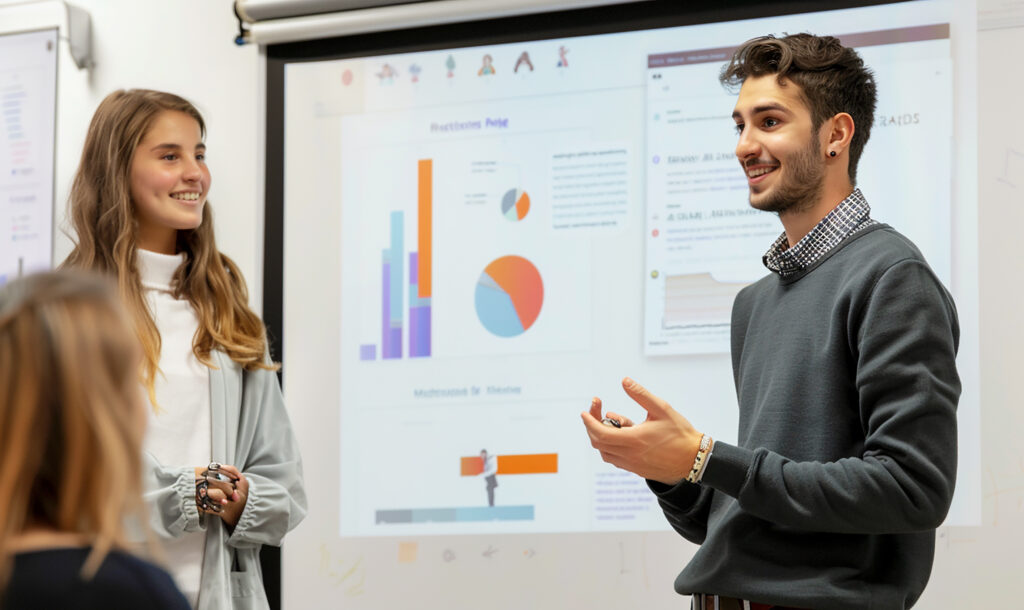 man-woman-talk-front-screen-with-graph-it