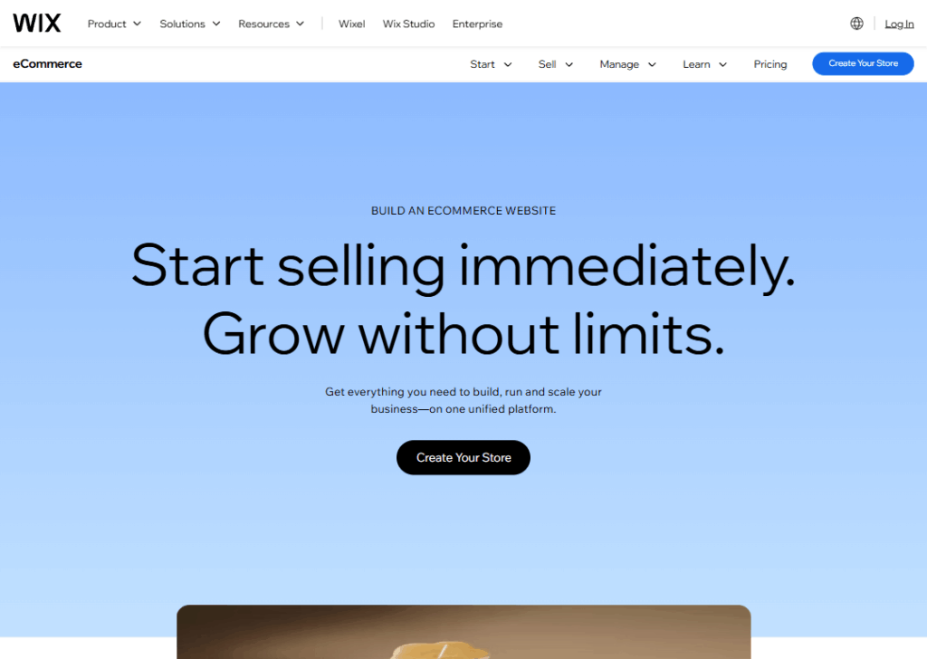 Best Website for Ecommerce Small Business: Agency Picks 2 wix-ecommerce-homepage