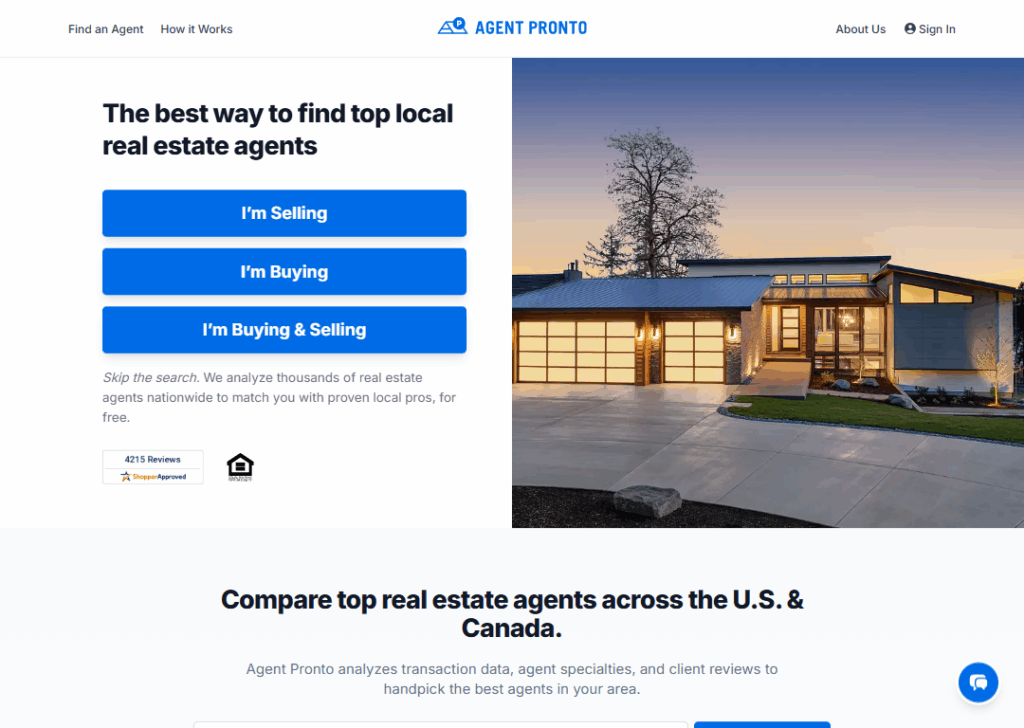 Agent Pronto – Agent matching landing page
