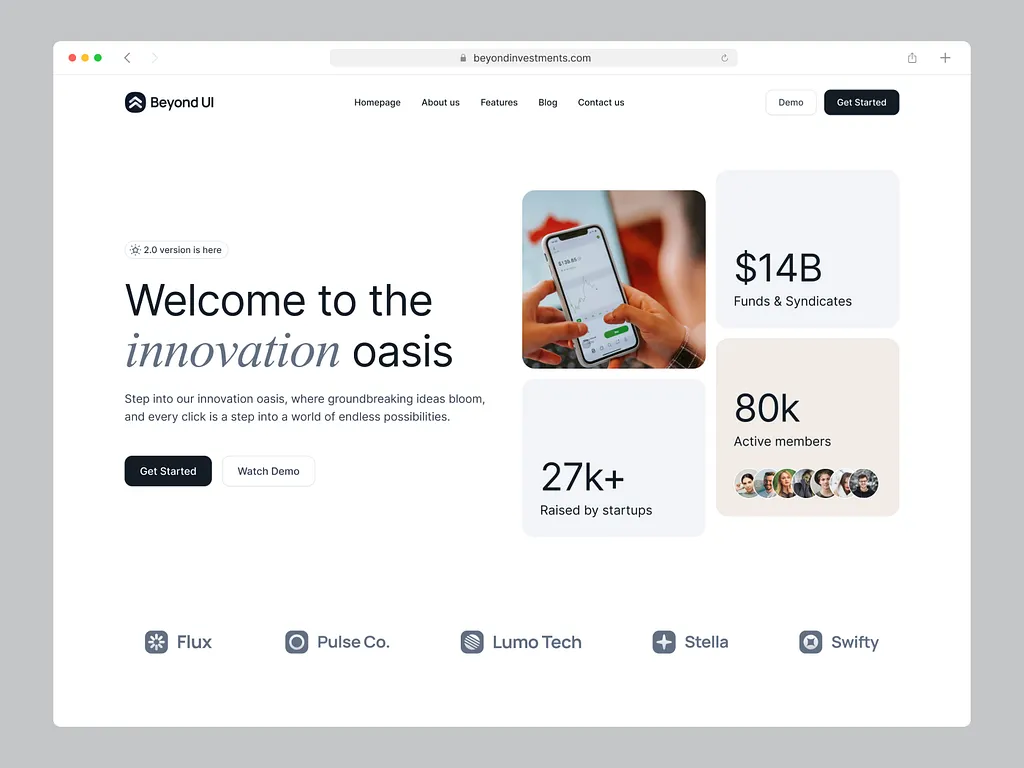 Landing page hero section UI