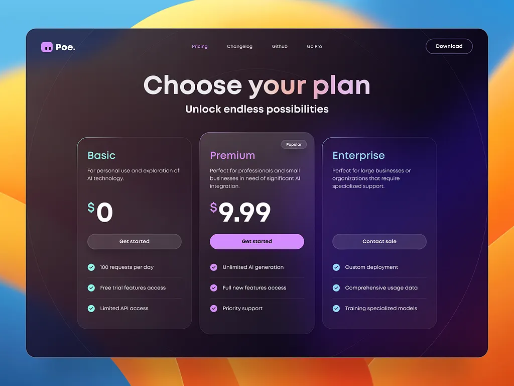 Pricing for landing page