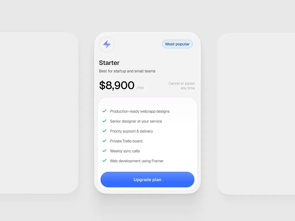 Pricing page component with gradient