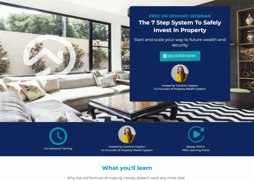 Property Wealth System – Webinar/lead magnet page