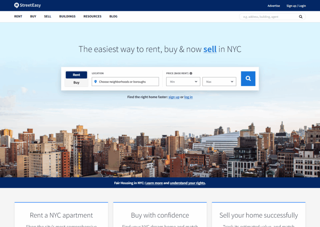 Streeteasy – Buyer/renter/seller landing page