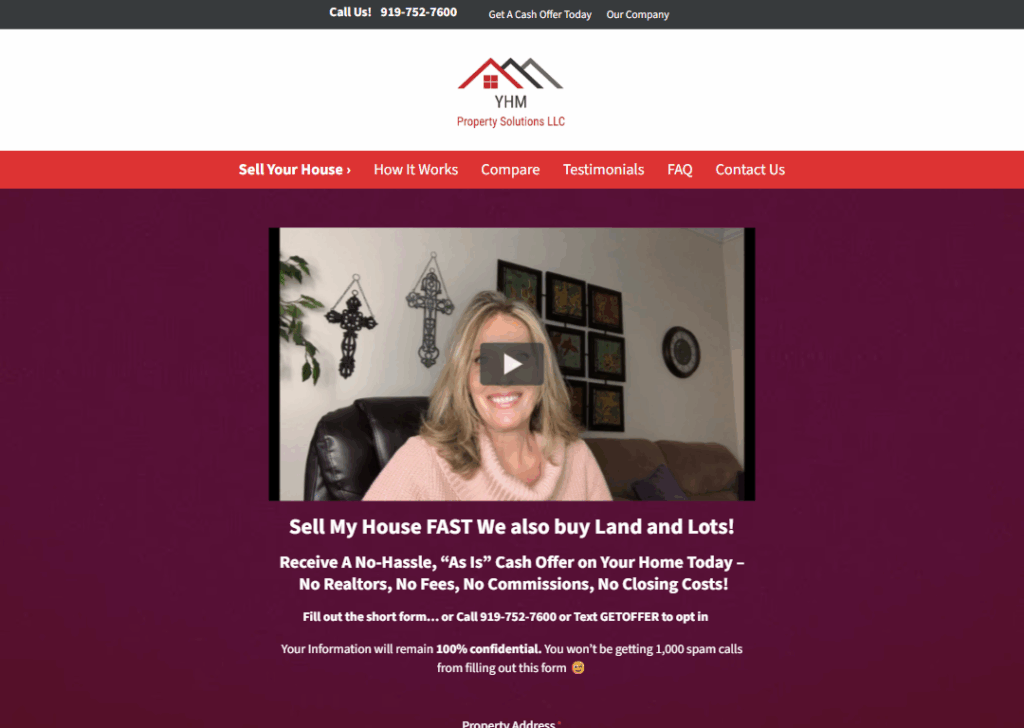 YHM Property Solutions – Video/cash-offer landing page