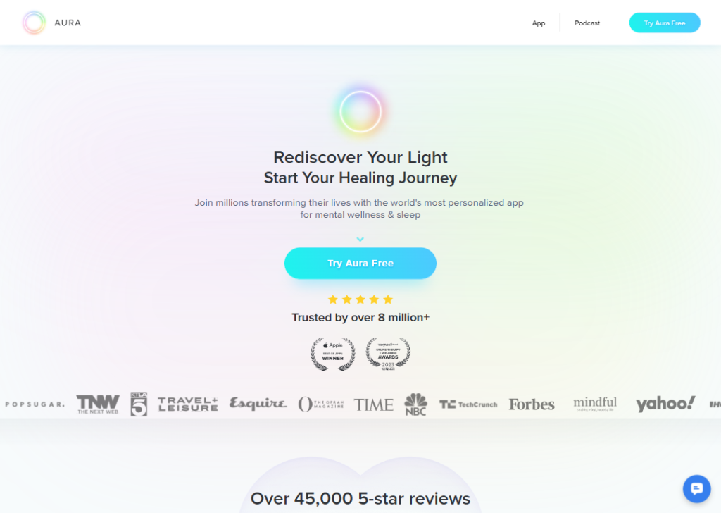 17 Mobile App Landing Page Examples for High App Installs 6 aura-health-landing-page