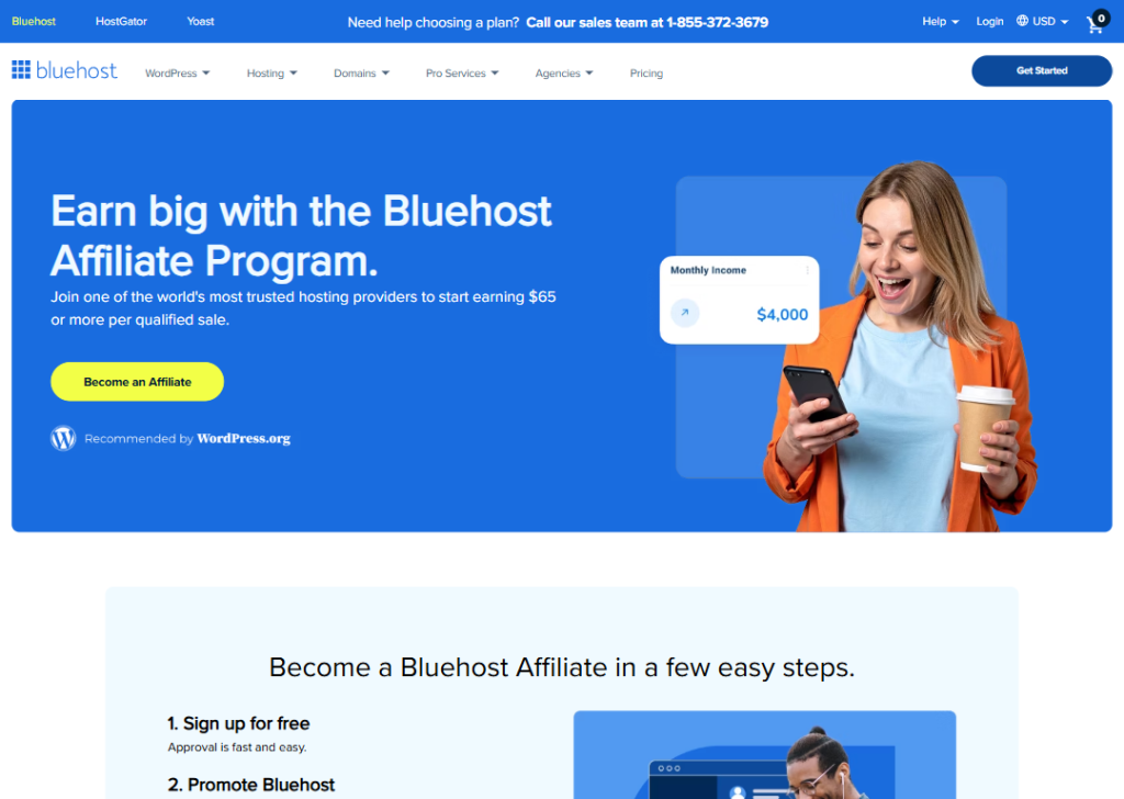 20 Affiliate Landing Page Examples for Fast Sign-Ups 2 bluehost-affiliates-landing-page