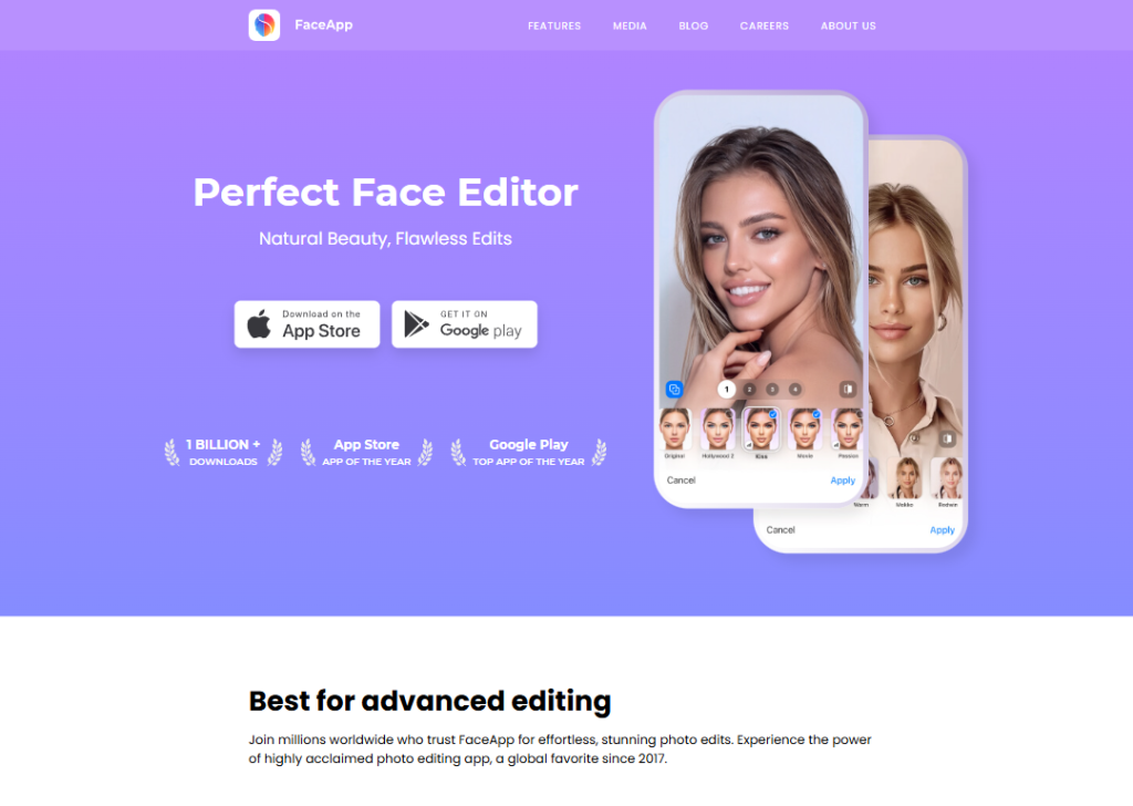 17 Mobile App Landing Page Examples for High App Installs 7 faceapp-landing-page