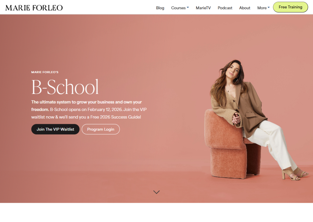 17 Online Course Landing Page Examples to Boost Sign-Ups 1 marie-forleo-b-school-landing-page