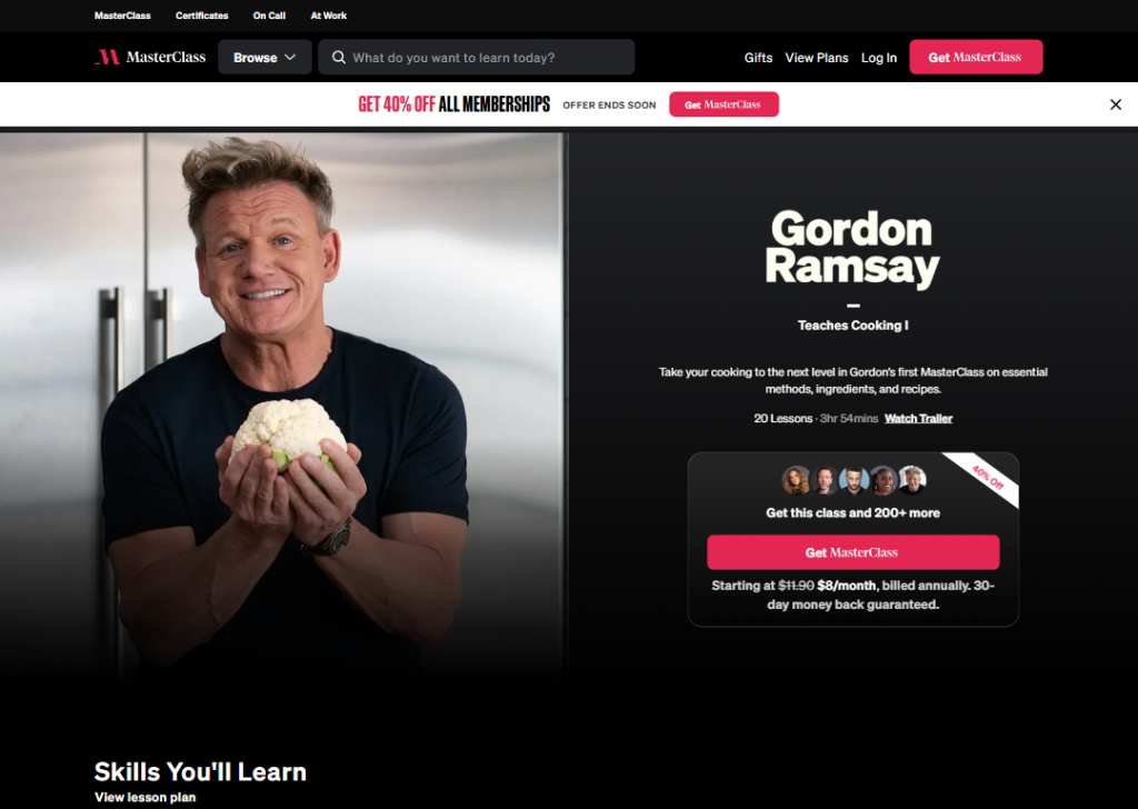 17 Online Course Landing Page Examples to Boost Sign-Ups 3 masterclass-gordon-ramsay-teaches-cooking-landing-page