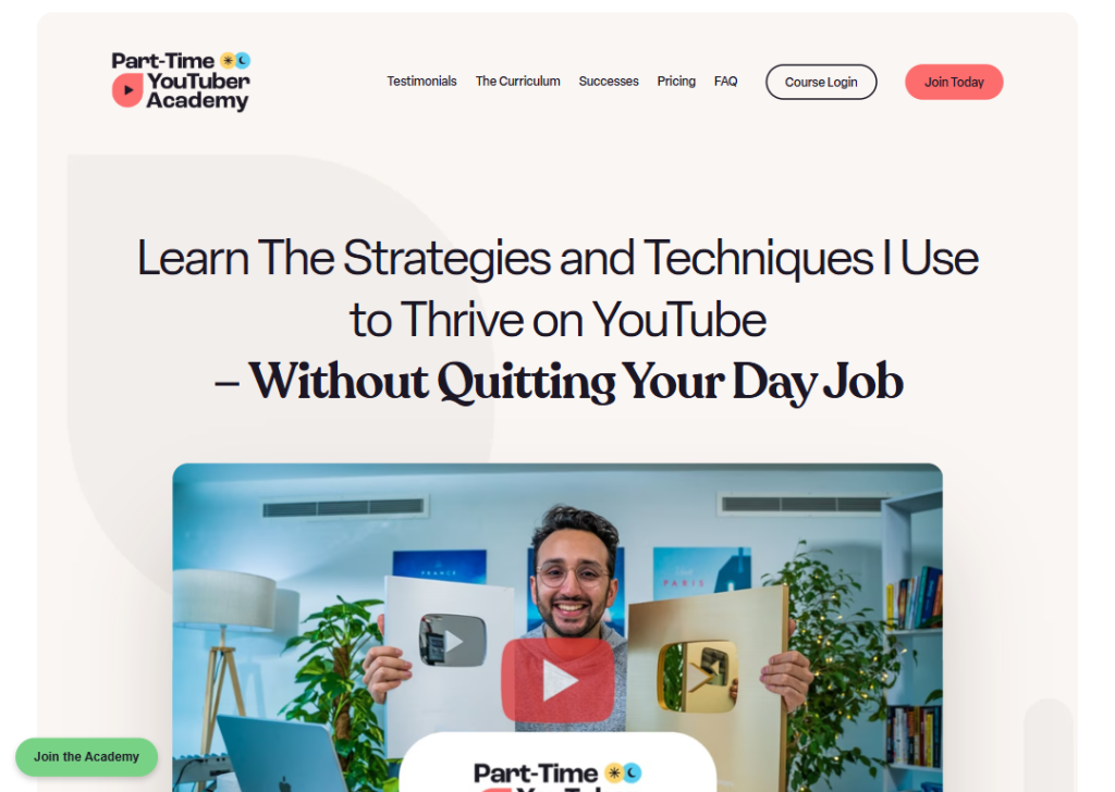 17 Online Course Landing Page Examples to Boost Sign-Ups 2 part-time-youtuber-academy-landing-page