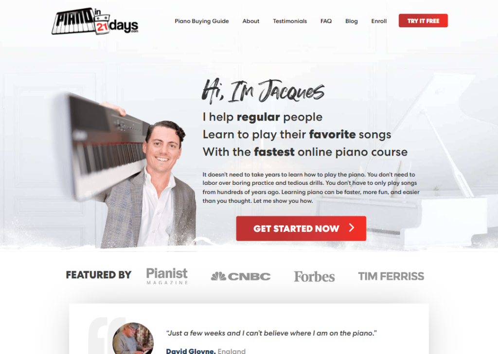 17 Online Course Landing Page Examples to Boost Sign-Ups 5 piano-in-21-days-landing-page