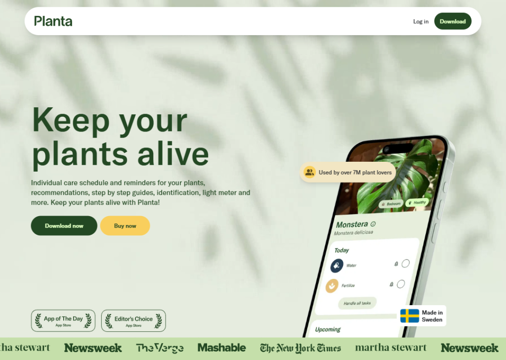 17 Mobile App Landing Page Examples for High App Installs 11 planta-landing-page
