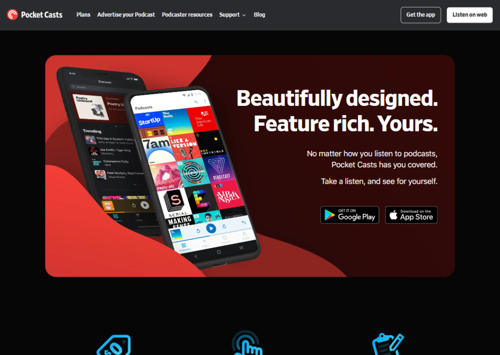 17 Mobile App Landing Page Examples for High App Installs 12 pocket-casts-landing-page