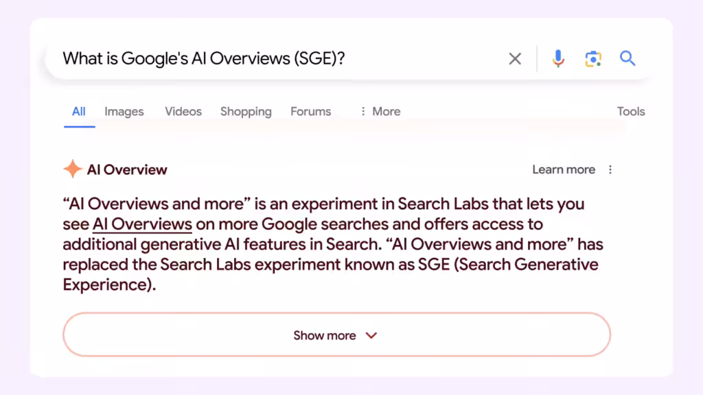 Google overview search result with cited links