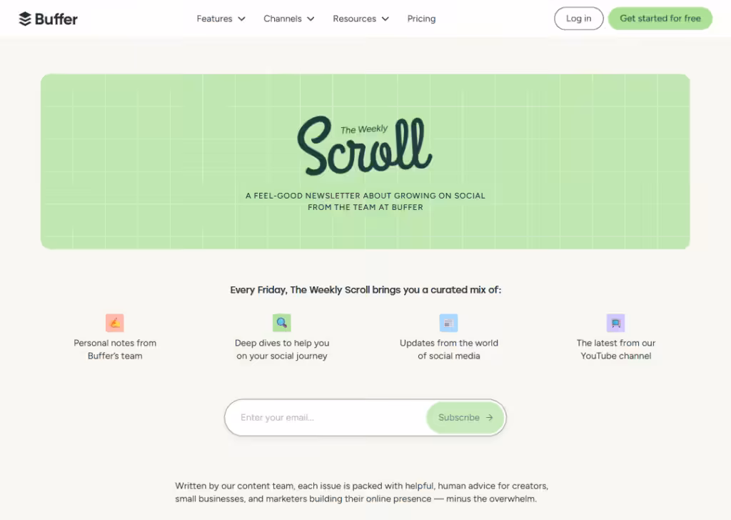 17 Newsletter landing page examples for higher signups 16 buffer-newsletter-landing-page