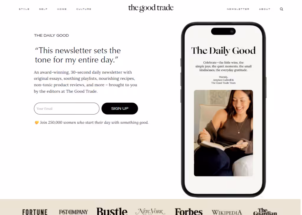 17 Newsletter landing page examples for higher signups 8 the-daily-good-newsletter-landing-page