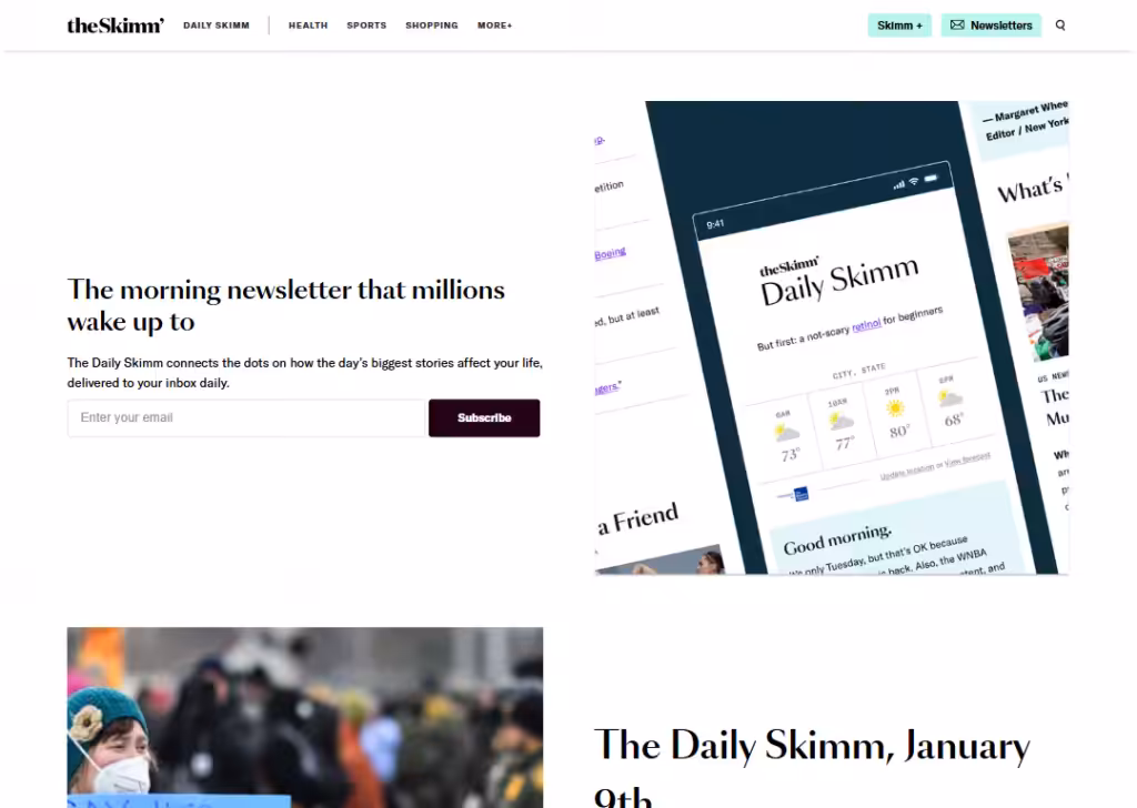 17 Newsletter landing page examples for higher signups 17 the-skimm-newsletter-landing-page