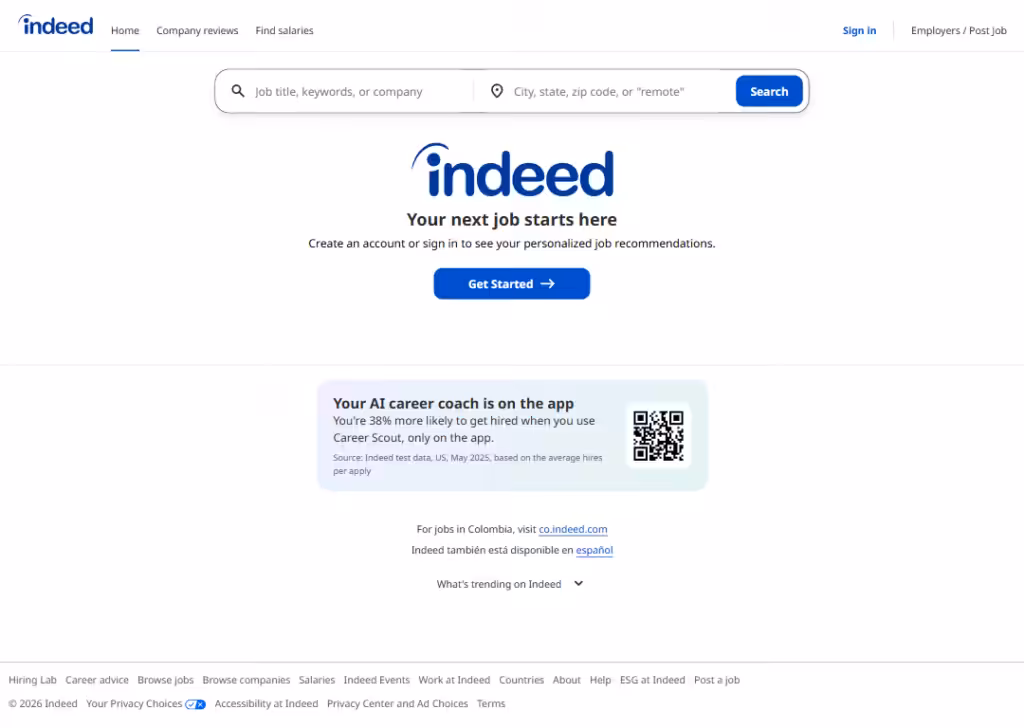 10 Best websites to get technical writing services in 2026 7 indeed-homepage