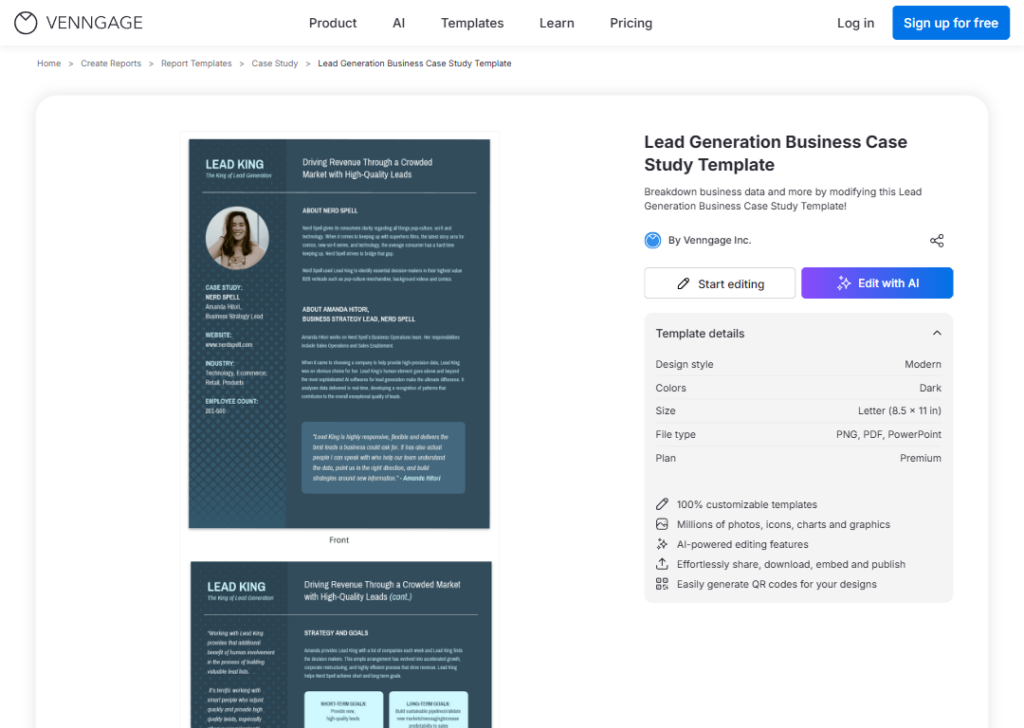 Lead generation case study template (Venngage)