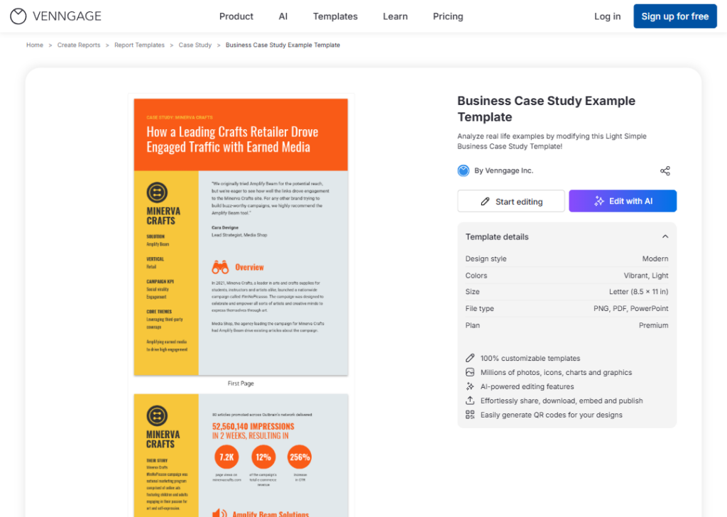 Light simple business case study template (Venngage)