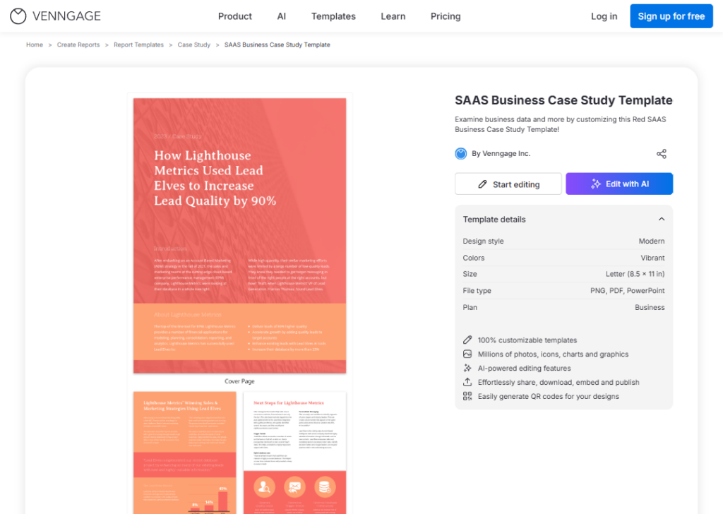 SaaS case study template (Venngage)