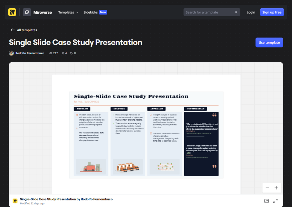 Single slide case study template (Miro)
