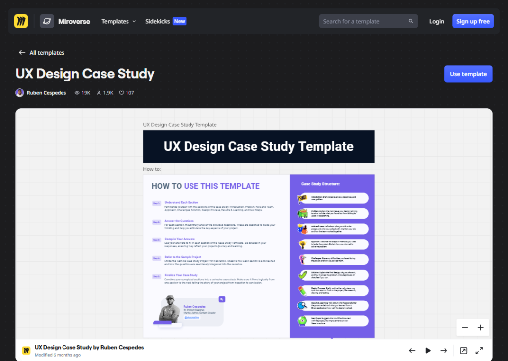 UX design case study template (Miro)
